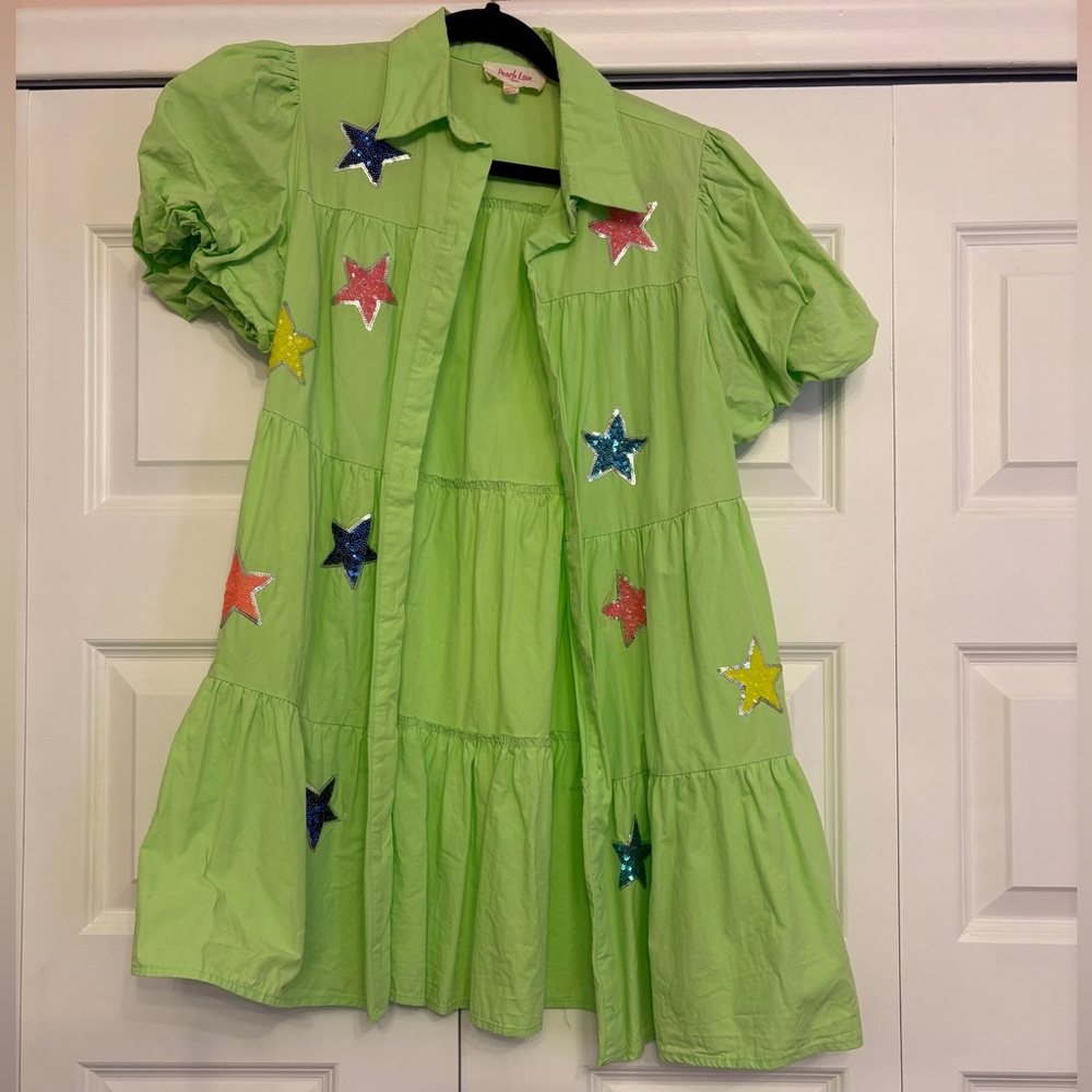 Peach Love California Lime Dress with Sequin Stars